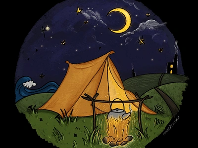 Camping Cornwall art camp camping campingengland childrensbook cosy greetingcard illustration illustrative ipad kidlit nightsky