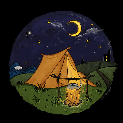 Camping Cornwall art camp camping campingengland childrensbook cosy greetingcard illustration illustrative ipad kidlit nightsky