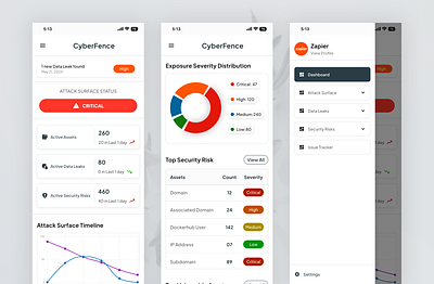 CyberFence - Cybersecurity App asm attacksurfacemanagement cybersecurity data table design mobileapp uidesign uiux uxdesign