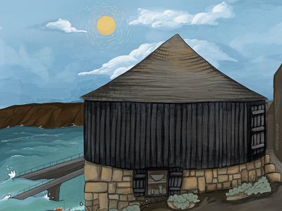 The Roundhouse & Capstan art building buildingart cornwall design fromobservation illustration ipad observation sea seaside sennencove