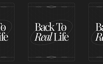 Back To Real Life black and white cyberpunk poster retro futuristic typography