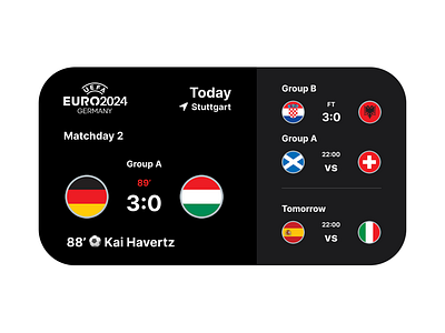 Euro 2024 Matchday Live Score Widget black euro2024 fiigma football grey ios mobile product design ui ux widget