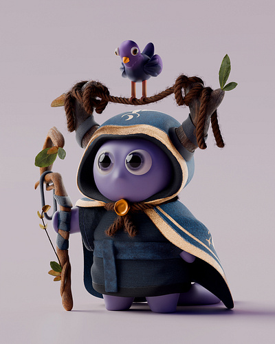 Aspen 3d bird character character design game leaf mage tree