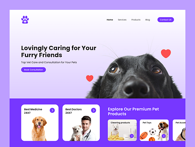 Pet Care Website Design-Landing Page hero section landing page pet care ui ui design