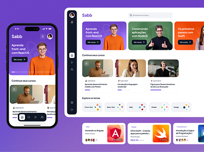 Dev Courses Platform app banners cards code courses design dev figma flat learning minimal mobile programming purple sidebar ui user interface violet visual design web