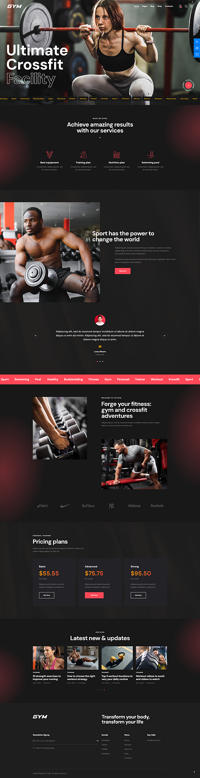 Gym And Fitness Web Page Design adobe photoshop branding design graphic design landing page design ui web des web design website design