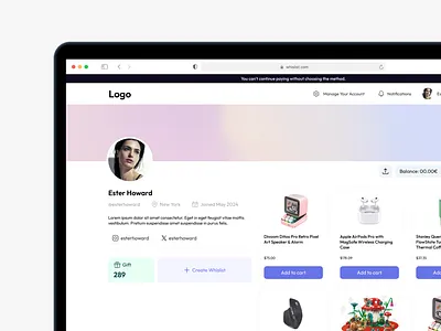 Whislist - Profile Page dashboard profile page ui user interface ux web web design