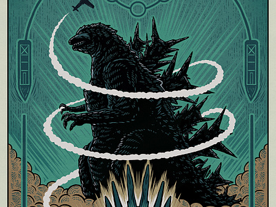 Godzilla Minus One drawing fan art film poster godzilla godzilla minus one illustration movie poster poster poster art