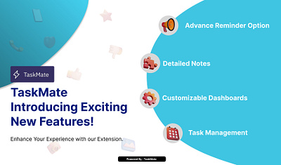 Taskmate Extension - Productivity Redefined 3d branding extension extension design graphic design logo notes productivity reminders task management ui uiux user experience