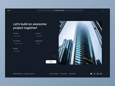 Contact Form UI beyond ui contact contact form contact form ui contact ui dark mode design system figma footer free ui kit input fileds minimal