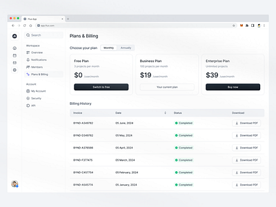 Plans & Billing UI beyond ui billing billing design billing history billing info design system free ui kit pricing pricing design pricing plan ui pricing plans product design saas ui