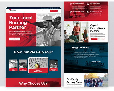 Roofing Company Website red roofing ui web design
