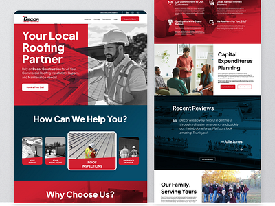 Roofing Company Website red roofing ui web design