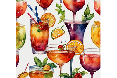 Popular Cocktails Watercolor Drinks branding design graphic design illustration tshirt typography ui vector