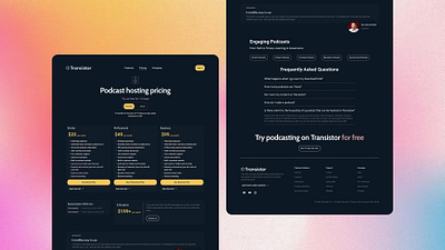 Transistor.fm Pricing Page Redesign Concept affordable business compare episodes monetization plans platform podcast price private professional review shows start free trial starter subscriptions transistor ui unlimited website