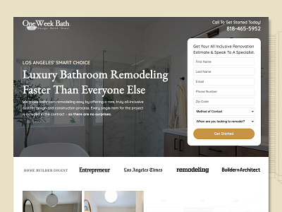 One Week Bath | Landing Page audience bath bathroom branding button call to action cta embedded facebook form get started google hero section landing page meta social proof targeting ui ux web