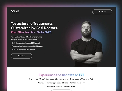 VYVE Wellness | Landing Page ad audience branding cta deal design facebook google gradient graphic design landing page men mens health meta offer ppc targeting treatments ui ux