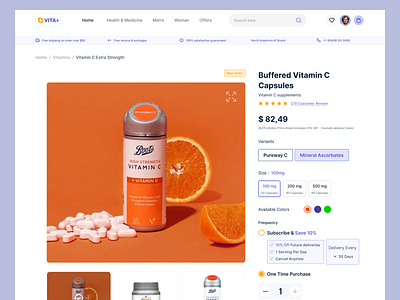 Vita+ | Product Details Page customerreviews ecommerce ecommercedesign figmadesign mobilefriendly portfolio productpage responsive subscription userexperience vitaminc webdesign
