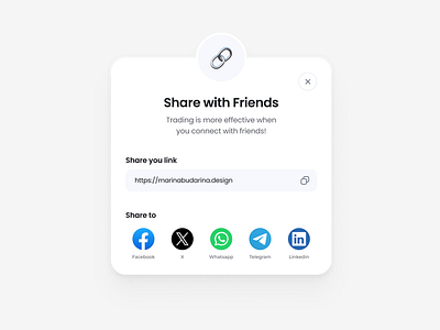 Share link pop-up cards design clean ui design link modal pop up share social media ui window