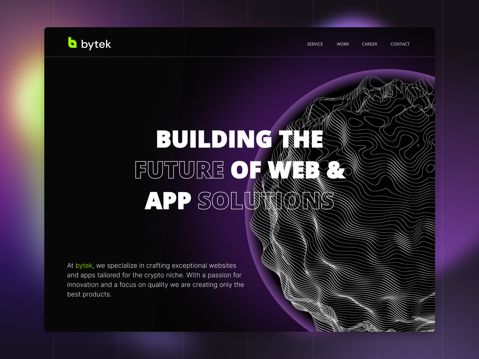 Bytek agency company creative crypto digital agency homepage landingpage purple webdesign website
