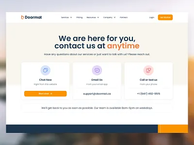 Doormat ~ Contact Page app app design cards contact design contact page contact section contact us footer section hero section icons interface landingpage typ typography ui ui design ux web web design website