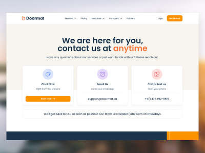 Doormat ~ Contact Page app app design cards contact design contact page contact section contact us footer section hero section icons interface landingpage typ typography ui ui design ux web web design website