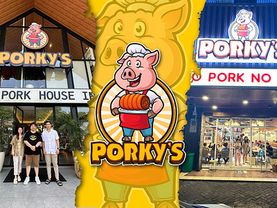 Porky's Logo Restaurant animallogo brand brandidentity branding cartoonlogo fnb graphic design logo logodesign mascotlogo porkys