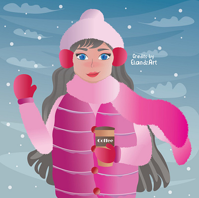 Hello from Alaska animation avatar character coffe cold cute girl graphic design illustration simple smile snow winter women