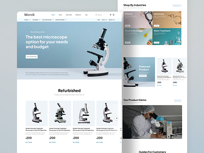 MicroX - Microscope Company Landing Page clean clinical demo video design food beverage health industries landing page marketplace microscope minimal product shop store ui ux veterinary water treatment website