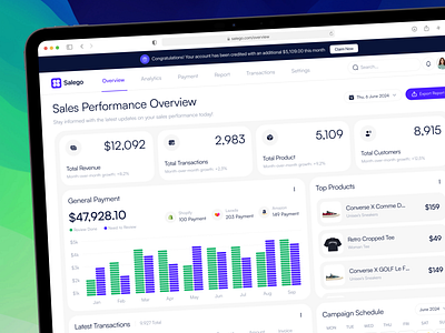 Salego - Sales Management Dashboard analytics business campaign clean customer dashboard data management product product design saas sales app sales dashboard sales management sales platform salesforce transactions ui uiux ux