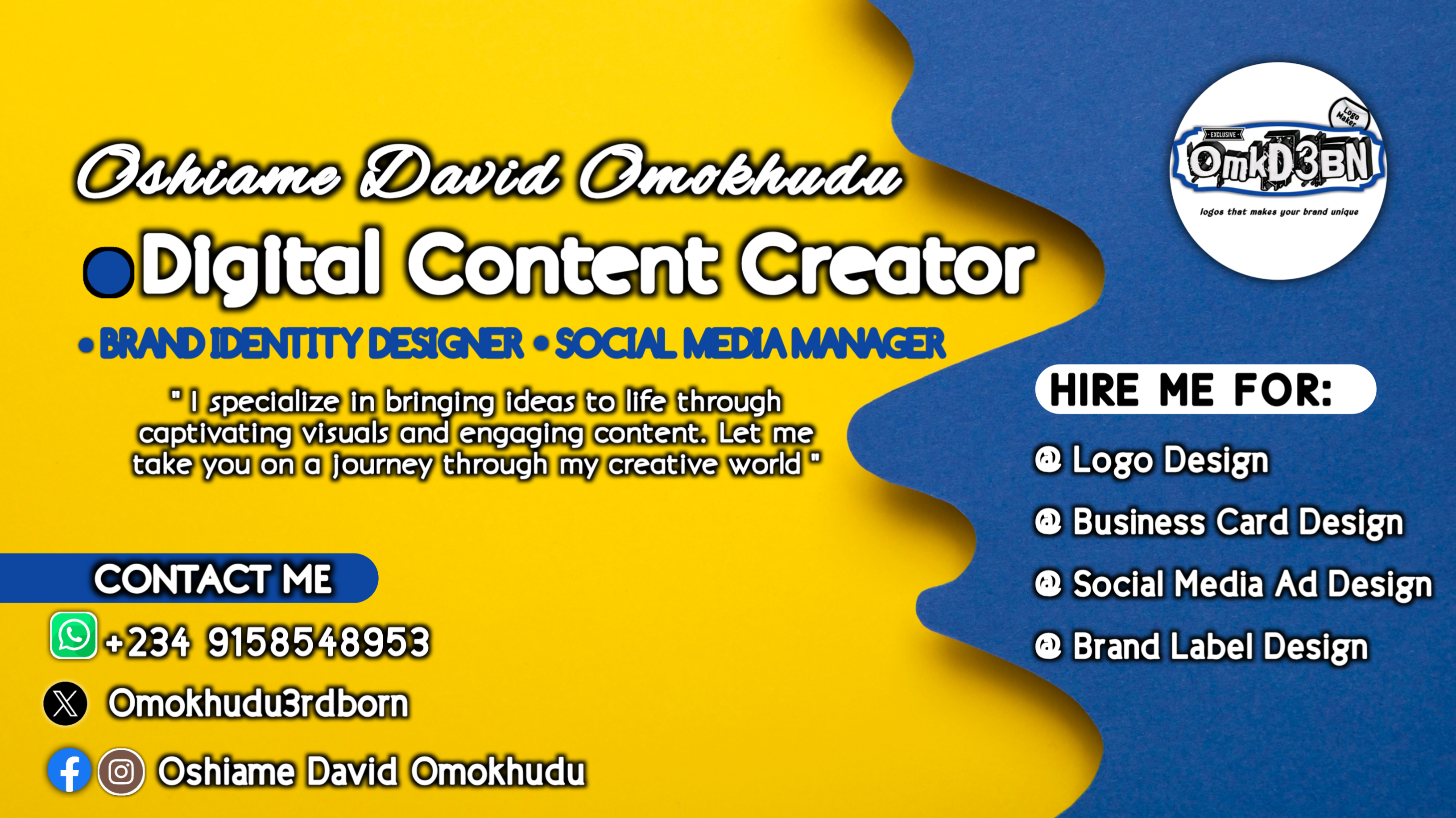 Brand Identity Design for Omokhuduthe3rdborn branding graphic design logo