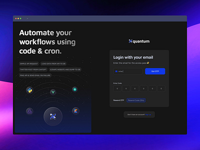 Login Page For Code & Cron UI UX app clean code concept cron dark design developer futuristic ui gradient ios landing page login responsive saas sign in sign up ui ui design website