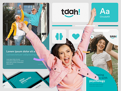 Fresh new identity for TDAH! brand brand identity branding bright design fun graphic graphic design health identity lively logo mental mind modern playful teal typography ui vibrant