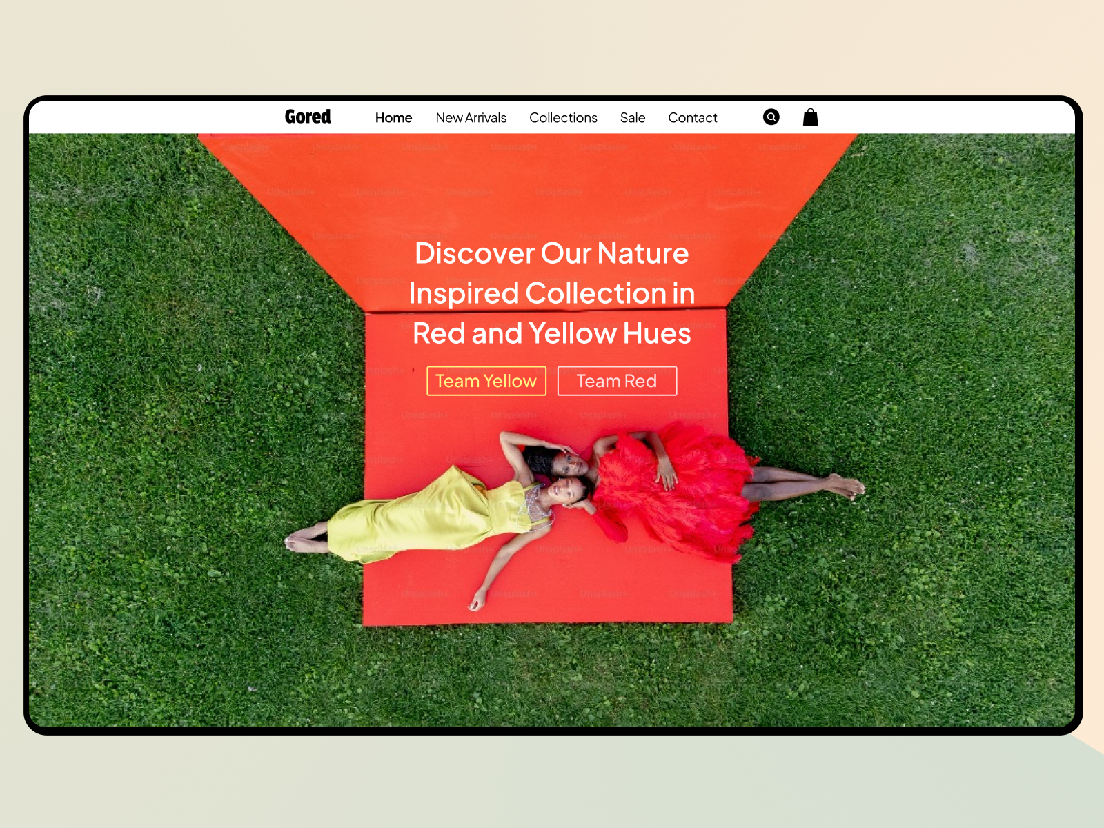 Gored - Luxury Outdoors, Online Store Design app branding design dress e commerce green luxury nature online red shop ui ux website yellow