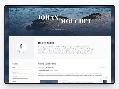 Johan Mouchet's Portfolio — 6.0.0 about blue branding contrast cv me portfolio resume ui website