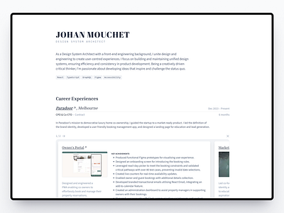 Johan Mouchet's Portfolio — 7.0.0 about contrast cv grey scale me minimalistic neutrals portfolio resume typography ui website white space