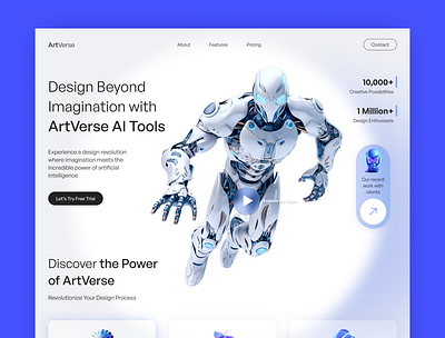 Creative AI Landing Page UI Design ai ai tool business creative creative website figma futuristic landing page modern robotic ui ui design uiux web design website