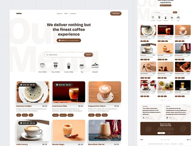 Kafiee - Coffee Shop Menu Page americano brown coffee coffee shop cold coffe dessert hot coffee latte matcha menu page pricing ui design website design