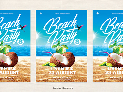 Summer Poster (Photoshop File) beach beach party beach poster coconut creative creative flyer creative poster photoshop poster sand sea summer party summer poster