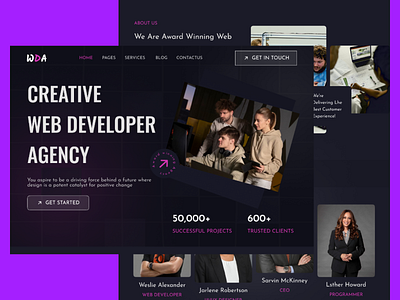 CREATIVE WEB DEVELOPER AGENCY LANDING PAGE 2024 agency black branding community creative agency cretive design developer discover landing landing page new purple trending ui ux web web app world