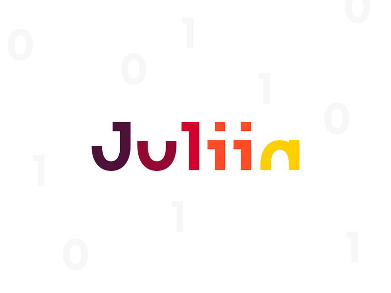 Juliia, binary code wordmark for AI project logo design ai artificial intelligence binary code computers custom industrial language logo logo design logotype machine learning production type wordmark