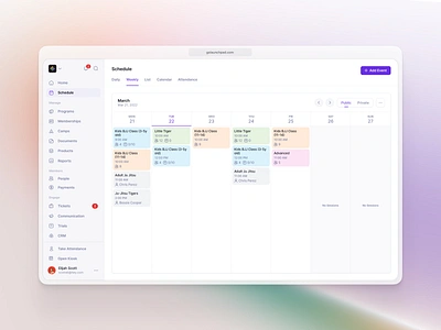 Schedule activities calendar events karate management saas schedule ui ux youth