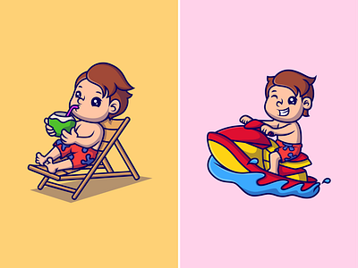 Summer Activities atmosphera beach boy branding character cute design enjoy graphic design illustration kawaii logo mascot spring summer summertime sun ui vacation vector