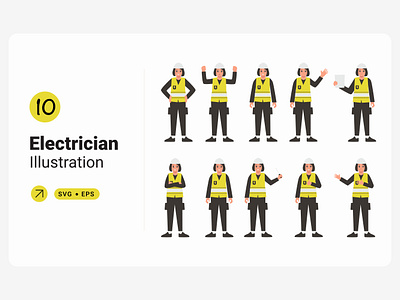 Electrician Character Flat Illustration Set illustration