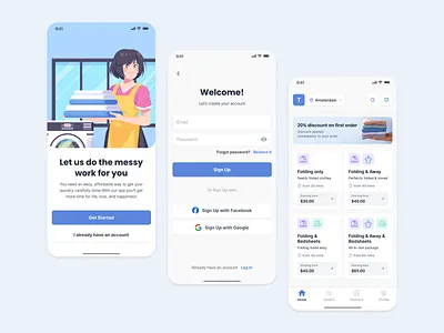 Laundry & Folding Service App illustration mobile app mobile design ui ux