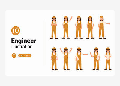 Engineer Character Flat Illustration Collection design flat illustration site