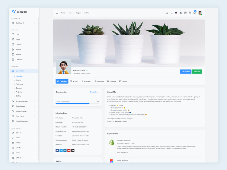 User Profile Admin Dashboard by WRAPCODERS on Dribbble