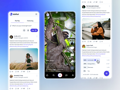 slothUI - World's Laziest Design System - Social Media Mobile UI blue design system gradient ios app minimal mobile app mobile ui modern slothui social media social media feed social media mobile social media post social media pp social media ui soft tiktok app ui ui ui kit video streaming ui