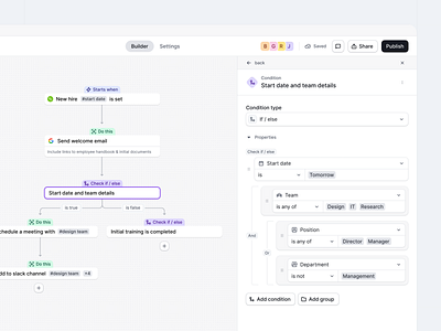 Workflow builder automations builder clean conditions conditions builder logic logic builder logic filters minimal saas saas builder sidebar ui ux workflow workflow builder