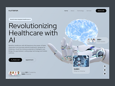AI Website for Healthcare ai ai healthcare website ai website appointment booking artificial intelligence doctor doctor appointment eps fluttertop health health app health care healthcare website hero section hospital machine learning medical medical app medical care ps
